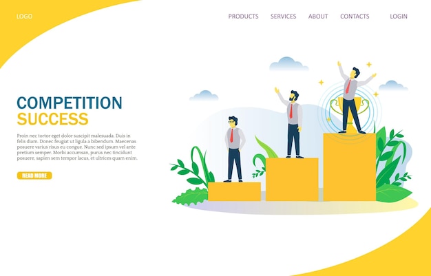 Competition success vector website landing page design template