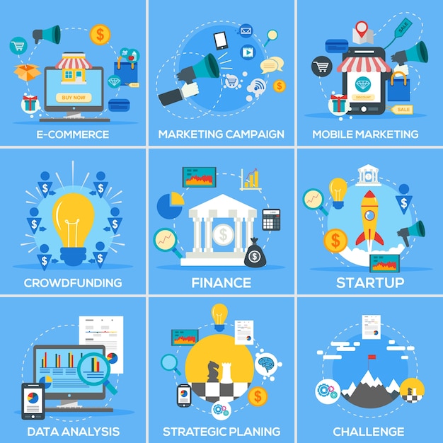 compilation of business marketing icons