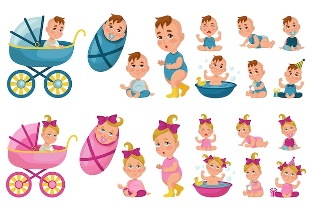 compilation of realistic little boys and girls - vector illustration