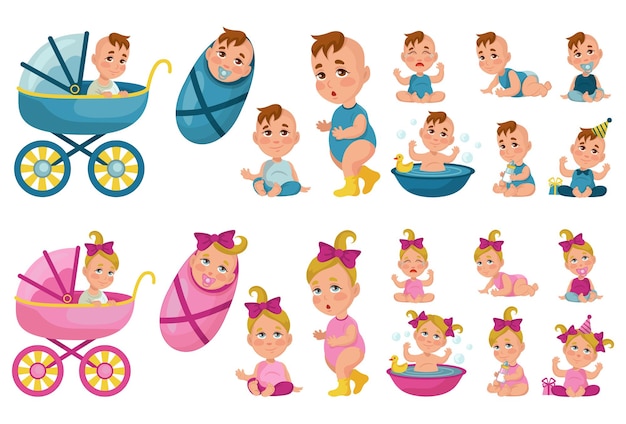 Vector compilation of realistic little boys and girls - vector illustration