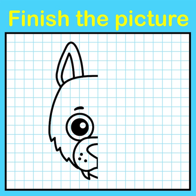 Completa il lupo con un'immagine simmetrica e dipingilo un semplice gioco di disegno per bambini