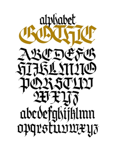 Vector complete gothic alphabet  medieval european style all latin letters are written with a pen