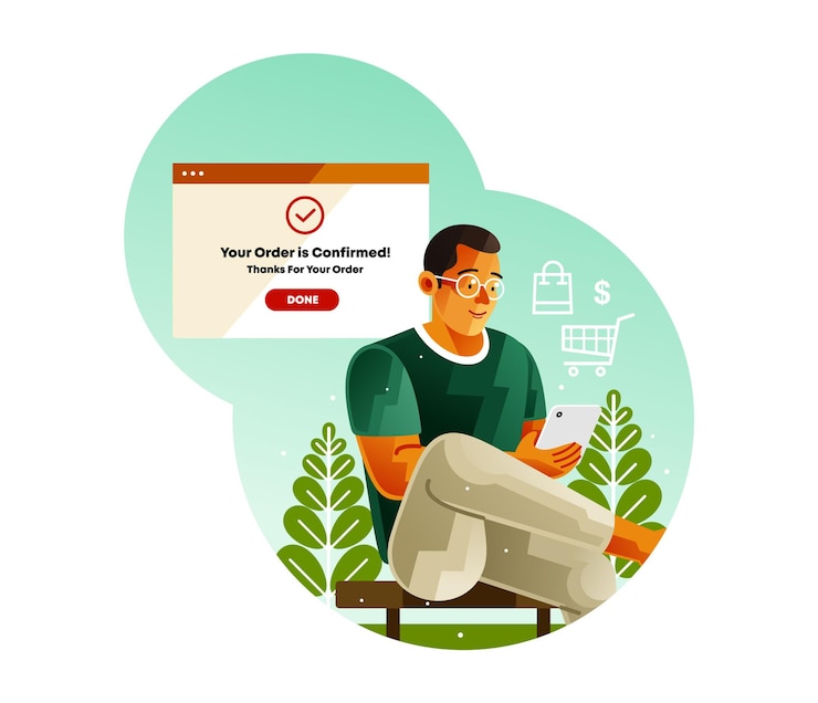 वेक्टर complete order confirm with mobile payment