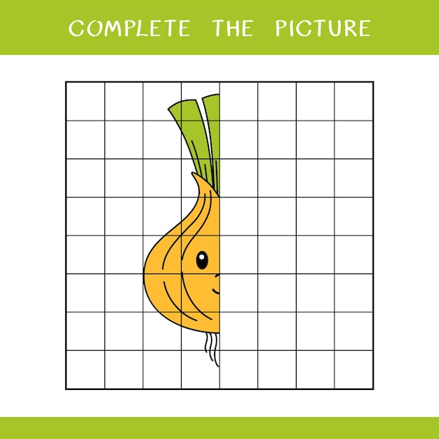 Complete the picture of cute onion Vector worksheet