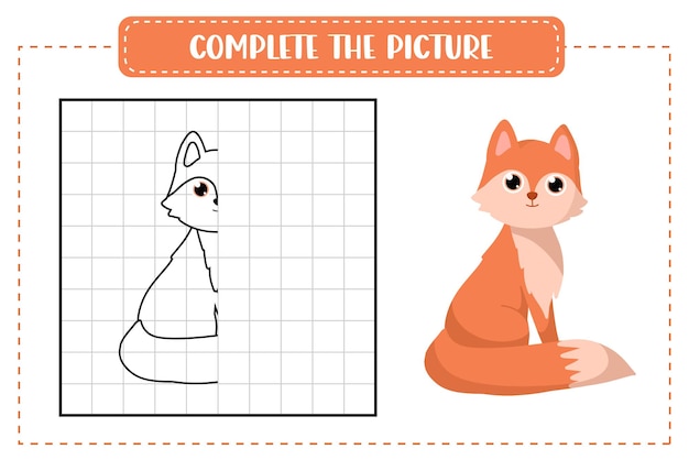 Complete the picture illustration with fox Educational game for children