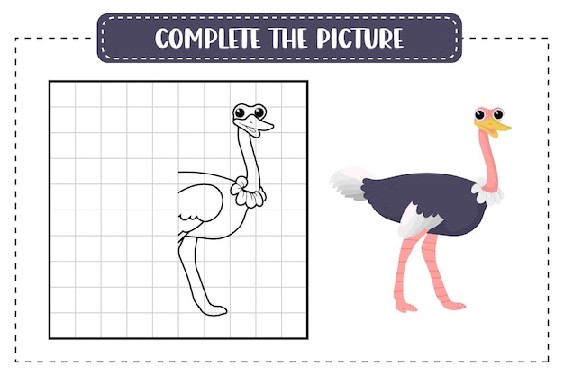 Complete the picture illustration with ostrich Educational game for children