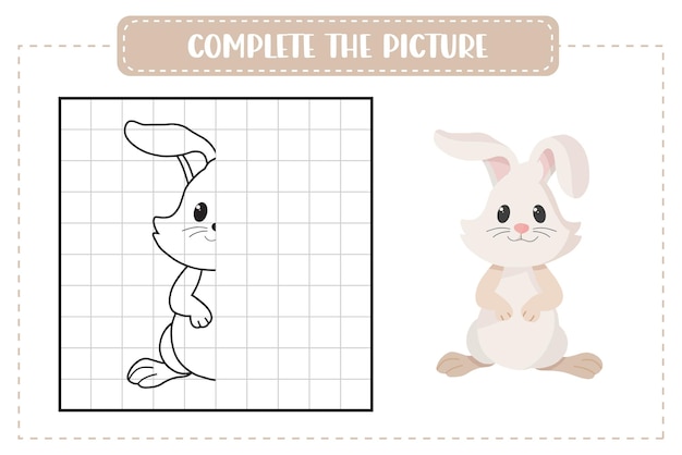 Complete the picture illustration with rabbit educational game for children