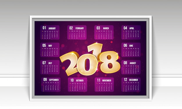 Vector complete set of 12 months, 2018 calendar.