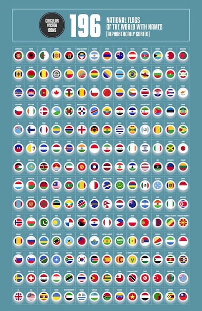세계의 원형 국기의 완전 한 세트