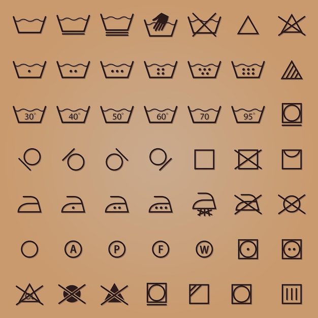 Vettore set completo di simboli per il bucato