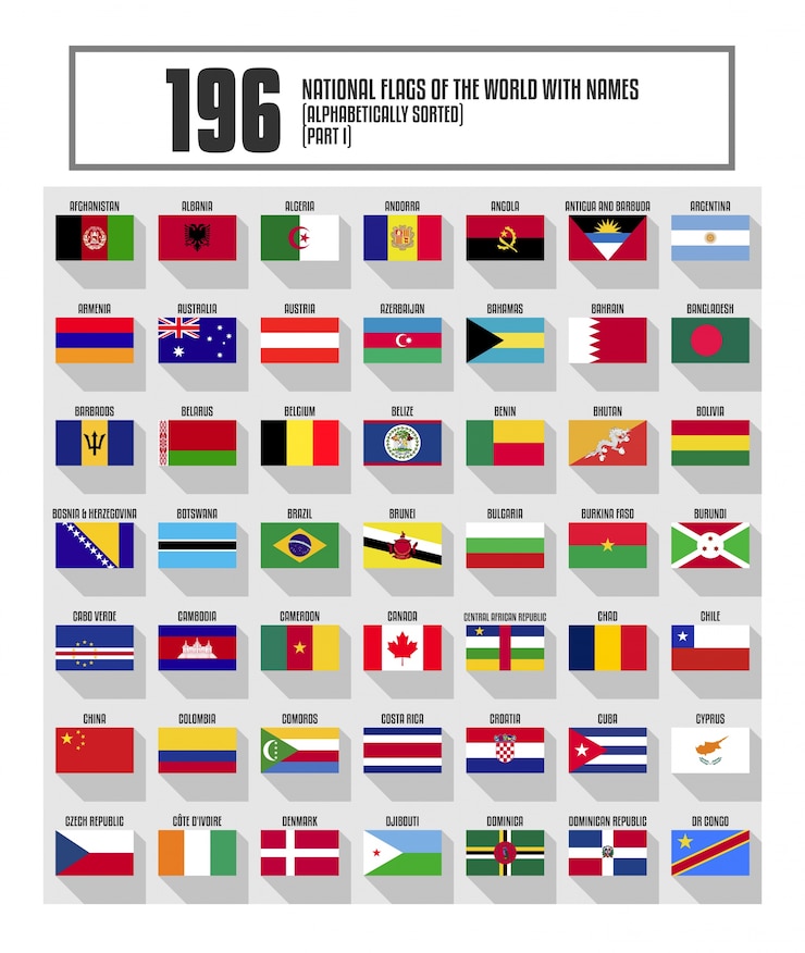 Vector complete set platte nationale vlaggen van de wereld