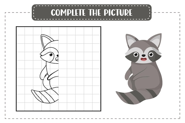 アライグマで絵のイラストを完成させる子供のための教育ゲーム