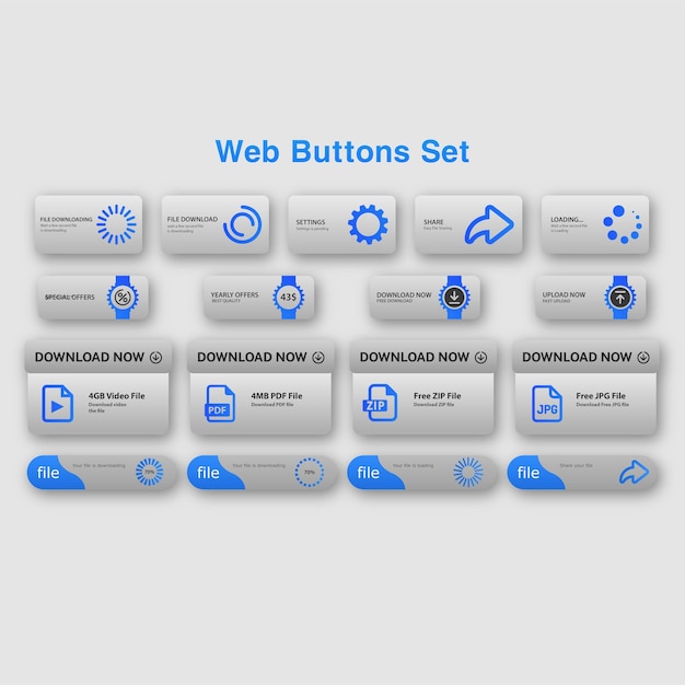 Web アプリとモバイル アプリのボタンセットの完全なテンプレート