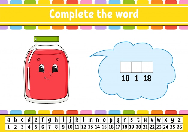 Completa le parole. codice cifrato. imparare vocabolario e numeri. foglio di lavoro per lo sviluppo dell'istruzione.