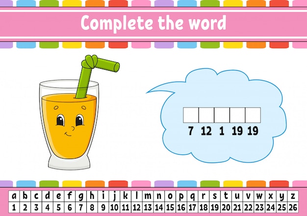 Completa le parole. codice cifrato. imparare vocabolario e numeri. foglio di lavoro per lo sviluppo dell'istruzione.