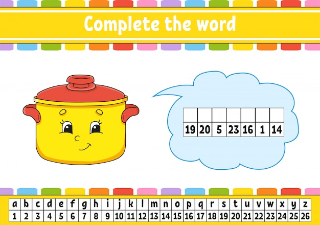 Complete the words. cipher code. learning vocabulary and numbers. education worksheet.