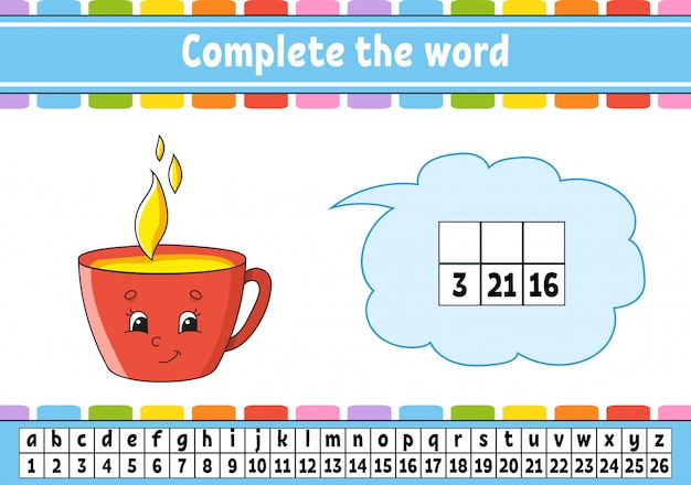 Complete the words. cipher code. learning vocabulary and numbers.