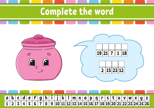 Complete the words. cipher code. learning vocabulary and numbers.