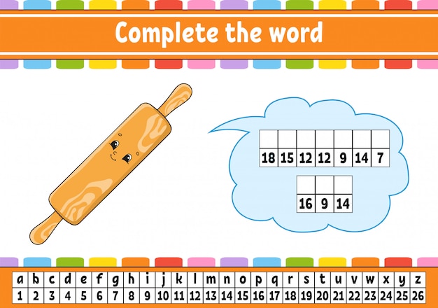 Complete the words. cipher code. learning vocabulary and numbers.