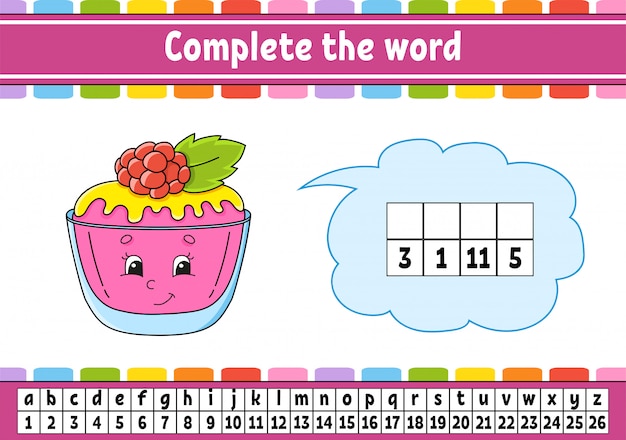 Complete the words. Cipher code. Learning vocabulary and numbers.