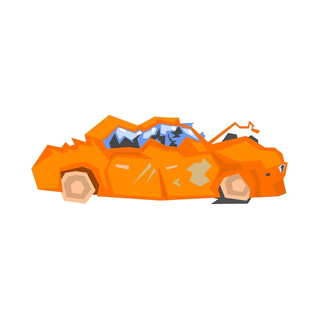 Vector completely crashed orange car