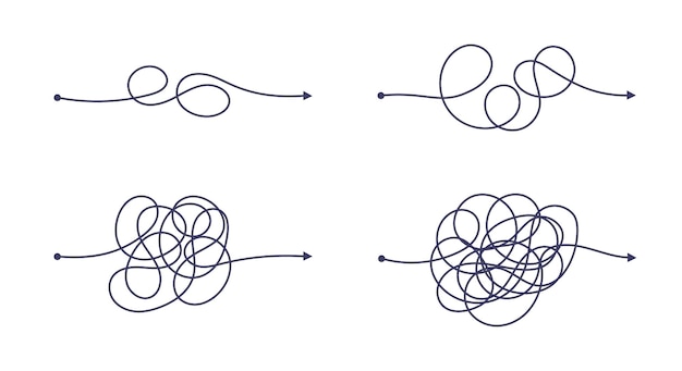 Vector complex and easy simple way from start to end vector illustration set chaos simplifying problem