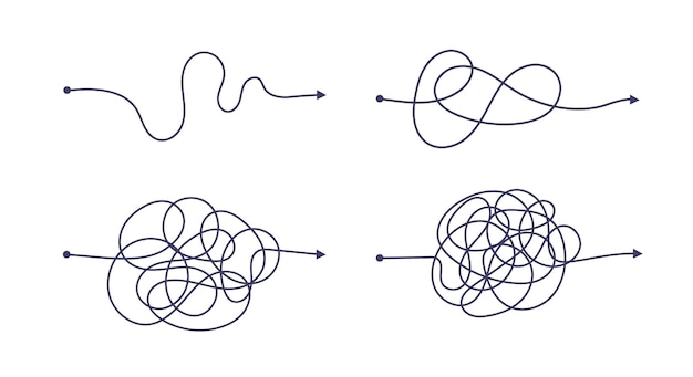 complex and easy simple way from start to end vector illustration set