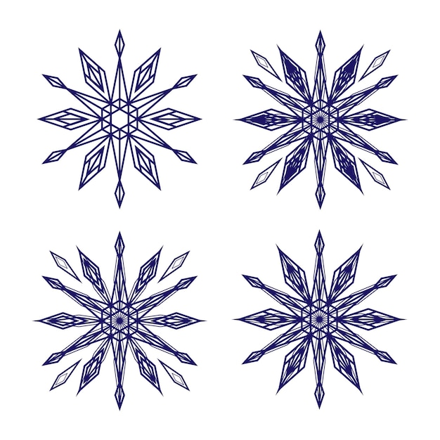 Vector complex snowflakes of different types on a white background.