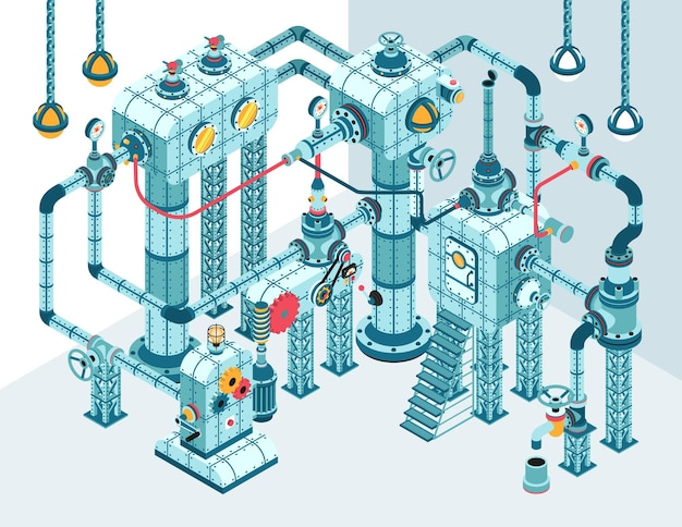 Complexe 3d isometrische industriële abstracte ingewikkelde machine