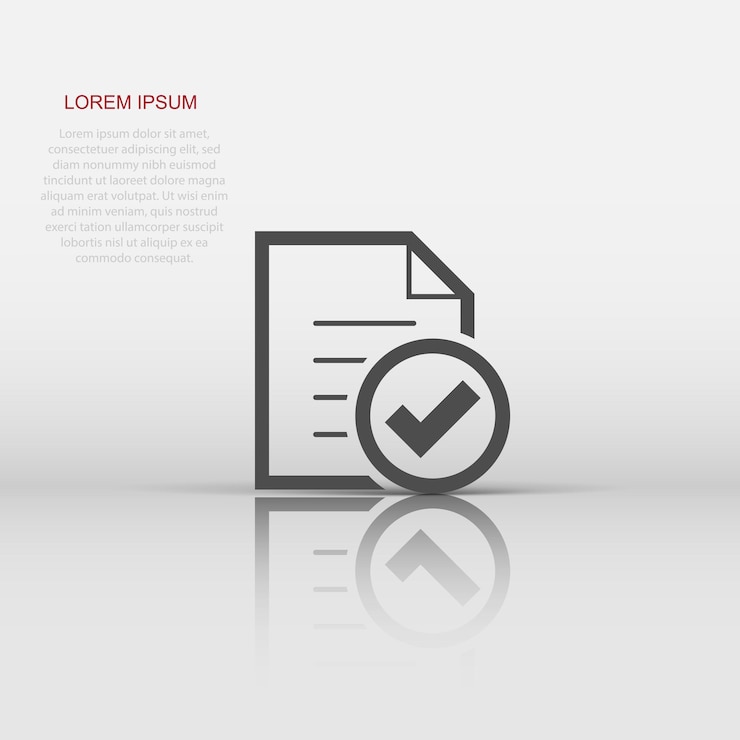 Vector compliance document icon in flat style approved process vector illustration on white isolated background checkmark business concept
