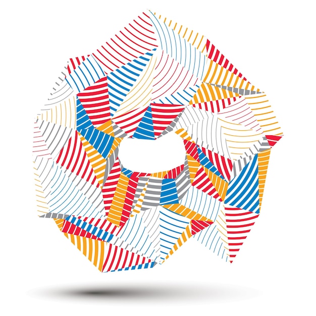 Complicated abstract colorful 3D striped shape, vector digital object. Technology theme.