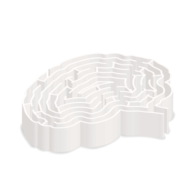 Complicated gray labyrinth in brain shape in isometric view isolated on white