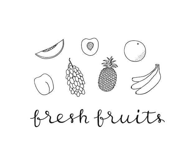 Compositie met fruit en letters