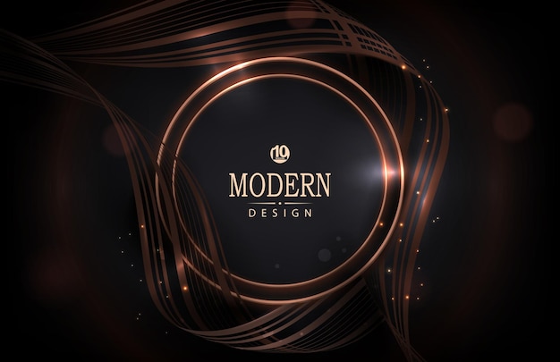 Compositie met rond abstract frame in gouden kleur op zwart ontwerp