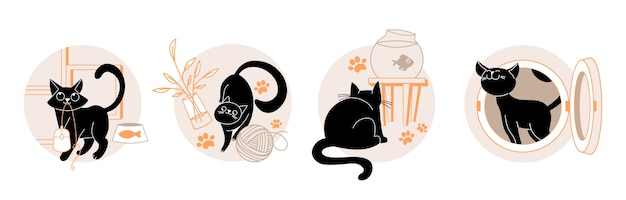 Composities met handgetekende silhouetten van katten