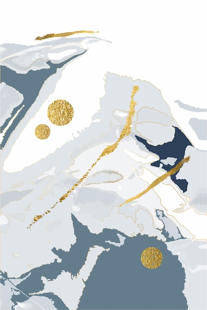 Композиция из абстрактных форм и листьев золотых линий зимнего серого фона в стиле минимализма