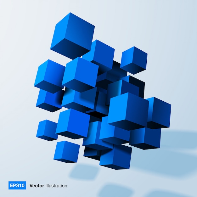 Composition of blue 3d cubes.