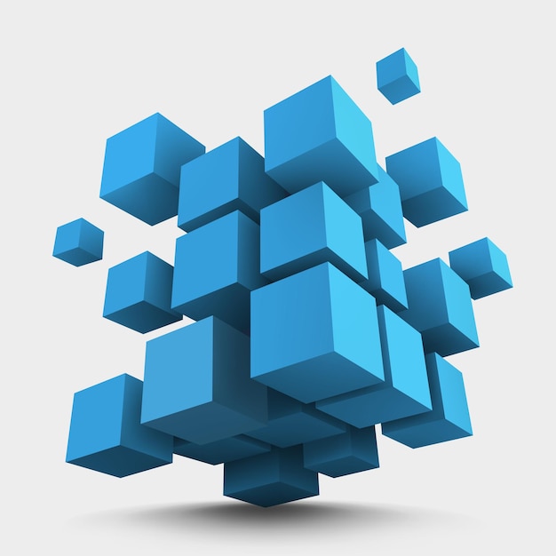 Vector composition of blue 3d cubes