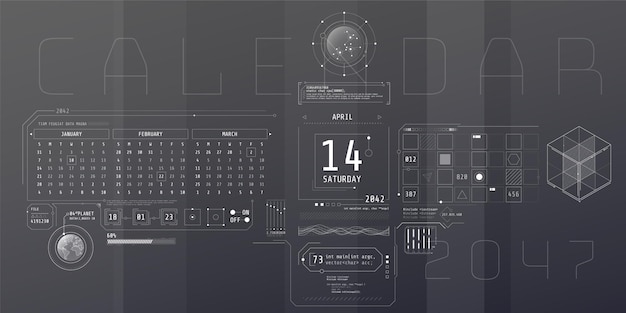 캘린더와 컴퓨터 HUD 인터페이스 구성.