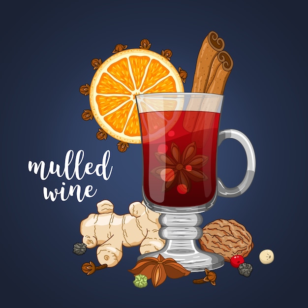 Mulled 와인과 함께 어둠에 구성