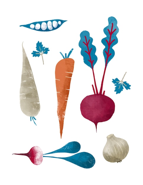 Composition of handdrawn vegetables