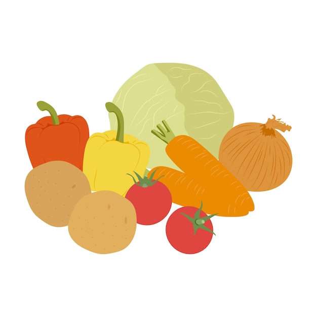 벡터 야채의 구성: 고추, 감자, 토마토, 당근, 양파, 고추