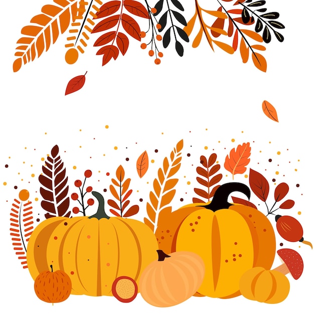 Composition of pumpkins and autumn leaves Autumn clipart