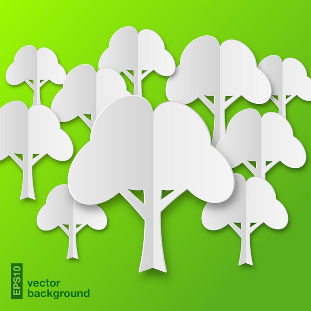 Composition of stylized white paper tree with shadow, vector illustration