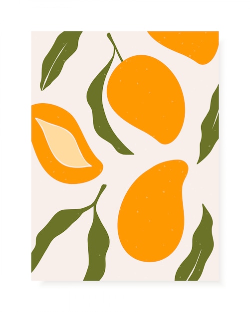 Composizione di mango e foglie alla moda disegnati a mano