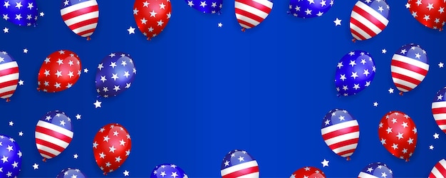 Vector composition with balloons with symbols of the flag of america on a blue background