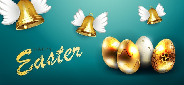 Composition with Easter eggs and golden winged bells