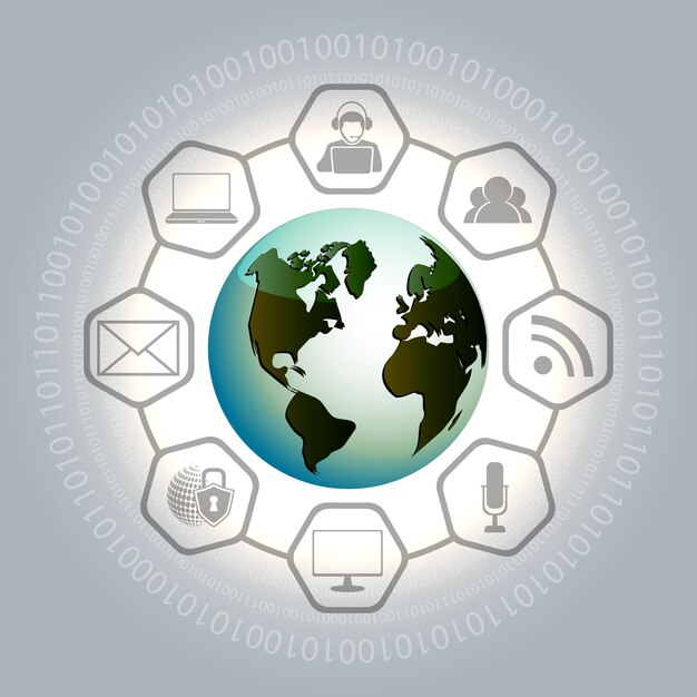 Composition with the globe numbers and icons of social networks