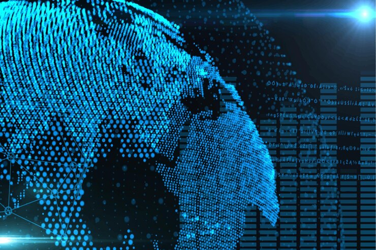 Vector composition with glowing world globe. global network connection neon effect. design element for poster, banner, flyer. vector illustration