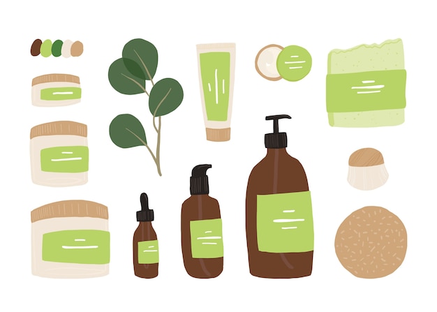 Vector composition with leaf and natural organic cosmetic products i